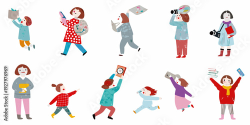 Diverse group of illustrated people engaging in various joyful activities