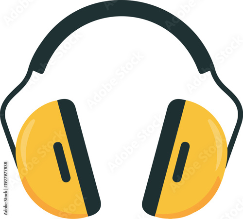 Yellow Ear Protection Headphones Safety Earmuffs Noise Reduction Industrial Hearing Protector Construction Equipment Personal Safety Gear Vector Illustration
