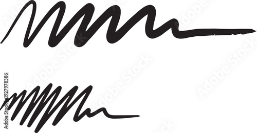 A collection of raw, hand-drawn ink strokes featuring energetic zig-zag patterns and textured lines. These organic, gestural marks offer a sketchy aesthetic.