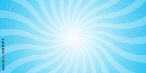 Comic background. Pop art texture. Starburst cartoon style. Anime design with explosion effect for print. Fun dot pattern. Blue backdrop with halftone gradient.