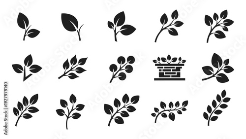 leaves and a small tree branch icon silhouette vector illustration isolated
