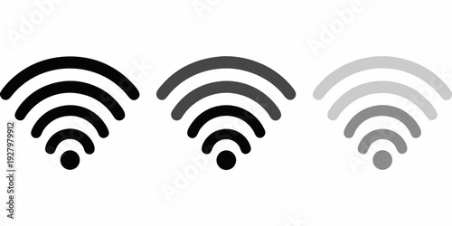 Three wifi signal strength icons in varying shades of gray