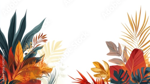 Wallpaper Mural Botanical Elegance: A vibrant botanical illustration showcases an array of stylized leaves, adding a touch of natural beauty to the composition. Torontodigital.ca