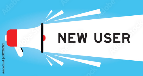 Color megaphone icon with word new user in white banner on blue background