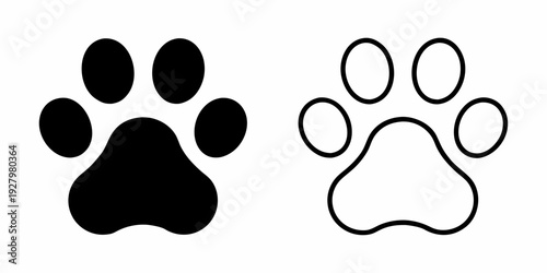 Two contrasting paw prints a solid black and a white outline