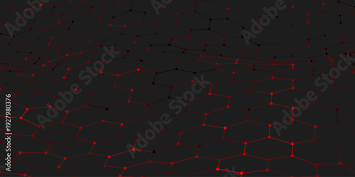 A vibrant hexagonal grid gently curves like a living digital fabric. A futuristic hexagonal background. Glowing nodes are connected by lines, forming a honeycomb structure.