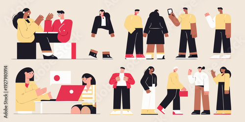 Diverse group of people interacting with technology and each other