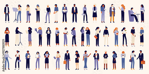 Diverse group of people in business attire standing in rows