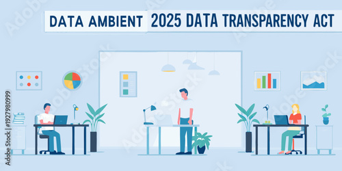 Data ambient 2025 act illustration featuring people working in an office