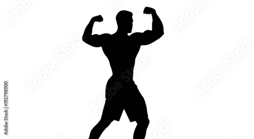 Silhouette of a muscular person flexing their arms and legs