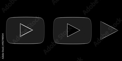 Glassmorphism Play Button Icons with Transparent Grid Background, Frosted Glass Multimedia Interface Elements