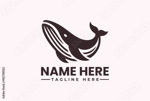 Free Download A simple black whale logo with a customizable name and tagline on a light pink background, featuring a vector illustration style with a minimalist design. - GFXLoad