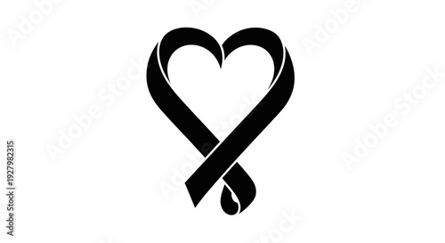 Black ribbon forming a heart shape symbolizing love and awareness.