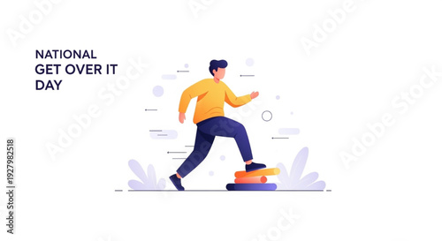 National Get Over It Day Person Stepping Over Obstacle Forward Movement Motivational Vector Illustration