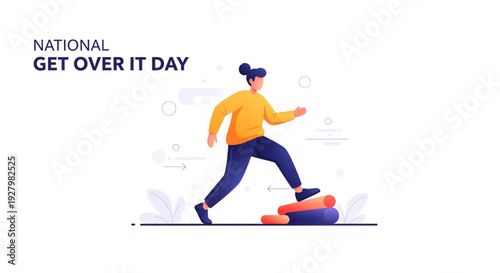 National Get Over It Day Person Stepping Over Obstacle Forward Movement Motivational Vector Illustration