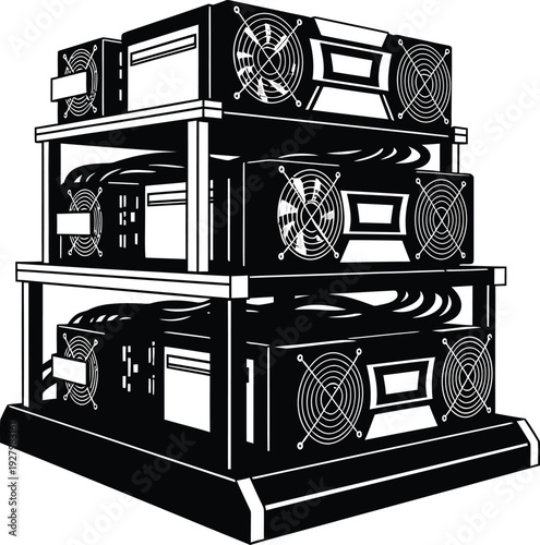 Cryptocurrency Mining Rig Silhouette - Blockchain GPU Farm