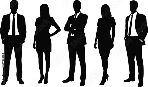 Corporate Team Silhouette Set Isolated on White. Office Professionals Silhouettes Men and Women Collection.