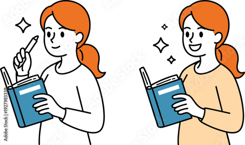 Young Woman Reading Book Inspiration Concept. Girl Reading Book With Creative Idea Sparkle.