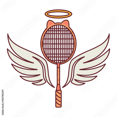 Angelic badminton racket with cat ears wings and golden halo