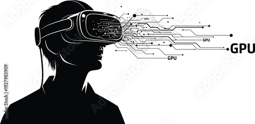 VR AR Headset Silhouette with GPU Connectivity - Immersive Virtual Reality