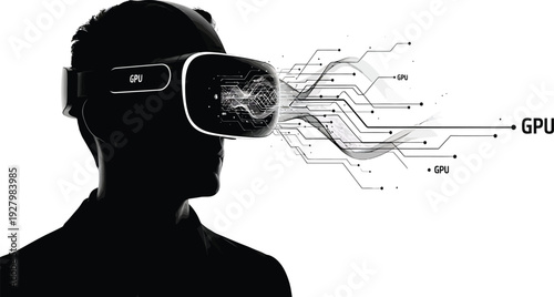 VR AR Headset Silhouette with GPU Connectivity - Immersive Virtual Reality