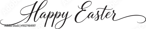 Elegant happy easter calligraphy text greeting on white background for spring and holiday decor
