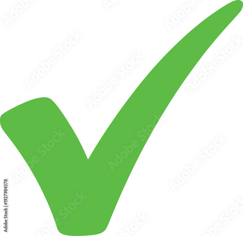 A large green check mark on a white background