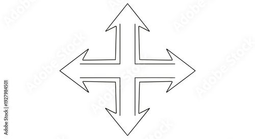 Four distinct arrows, forming a cross, point outwards in the cardinal directions from a central point.