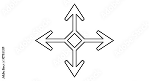 A simple outlined cross of arrows pointing in all four cardinal directions from a central square.