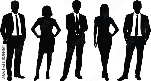 Business People Silhouettes Standing in Professional Poses