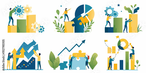 Business growth and teamwork illustrated with colorful geometric shapes