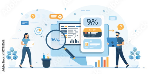 Data analysis and seo optimization with people working on laptops