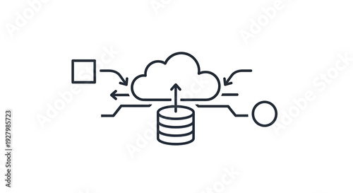 Cloud computing architecture illustrating data flow, storage, and integration with various external systems.