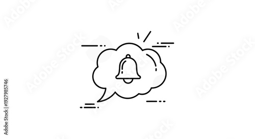 Line art illustration of a notification bell inside a speech bubble, indicating an alert or message.