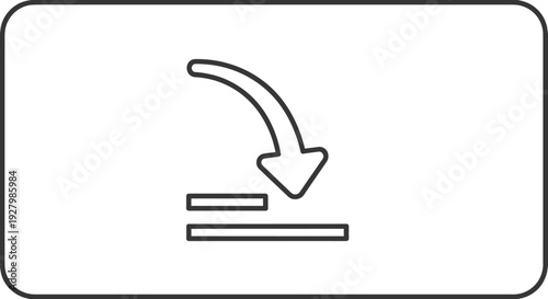 Simple line art icon depicting a curved arrow pointing down onto two horizontal bars, representing a descending sort or step.