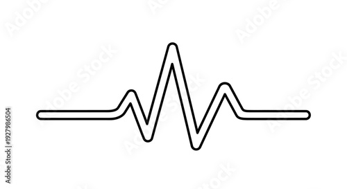 A simple black and white outline illustration of a heartbeat or sound wave, depicting a fluctuating line pattern.