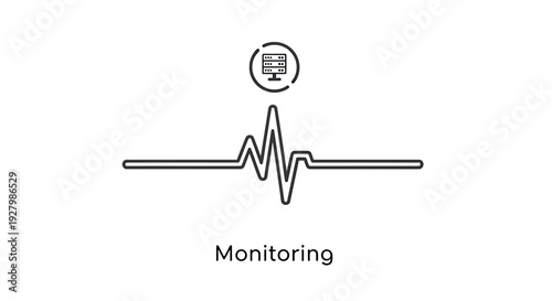 Line art illustration of a heartbeat or waveform with a microphone icon and the text 'Monitoring' below it, representing audio or system monitoring.