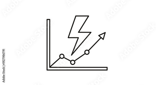 Line graph showing rapid growth and increasing performance with a lightning bolt symbol indicating speed and power.
