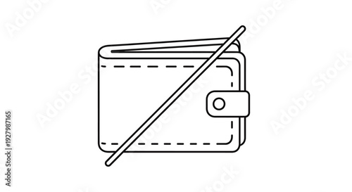 Line art illustration of a wallet with a diagonal strike-through, symbolizing no money, financial restriction, or empty funds.