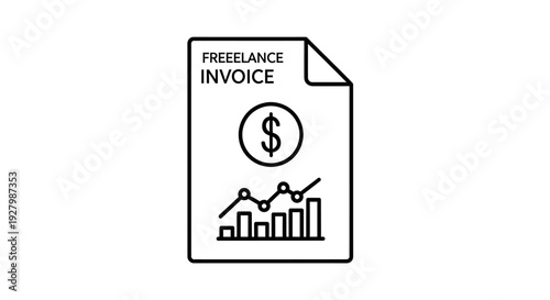 Freelance invoice document icon with dollar sign and financial growth chart.