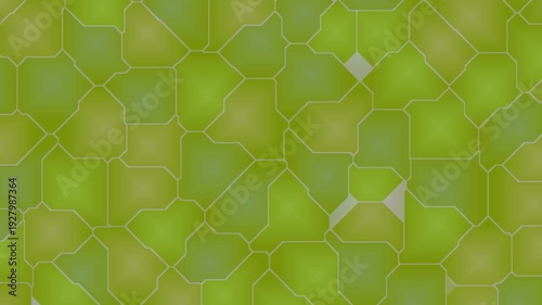 A vibrant green mosaic pattern featuring hexagonal shapes and subtle gradient effects from a close-up viewpoint