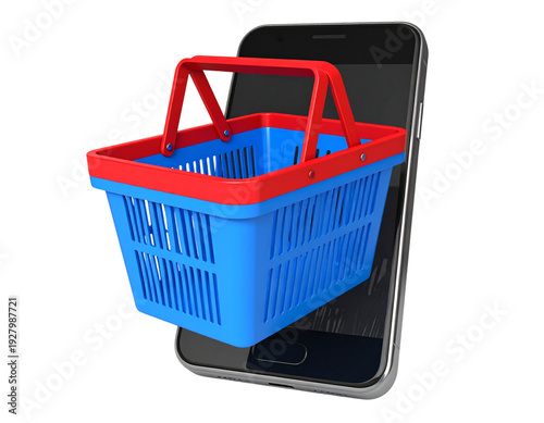 Shopping cart concept with mobile phone, online shopping and e-commerce through smartphone