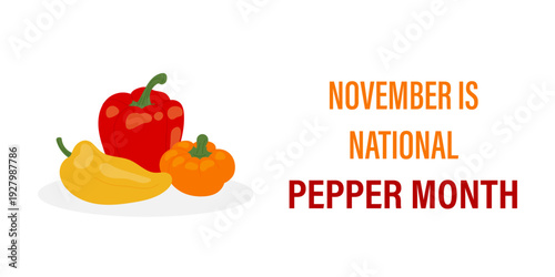 November is National Pepper Month horizontal banner with vector bell peppers