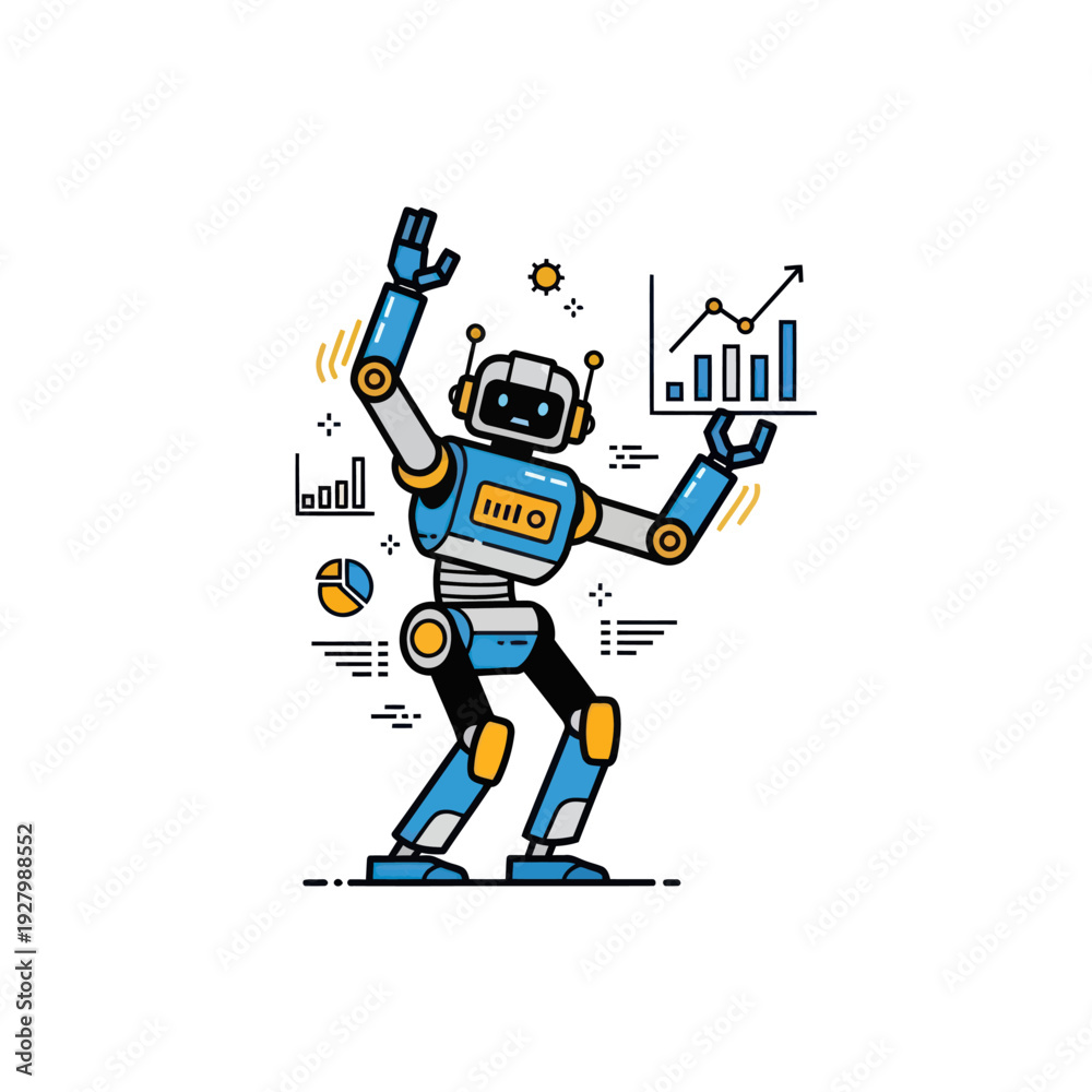 Fototapeta premium Friendly robot presenting data analysis charts and business growth