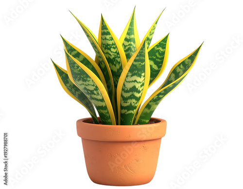 Snake plant in terracotta pot, healthy green foliage, indoor plant for home decor, isolated on transparent background