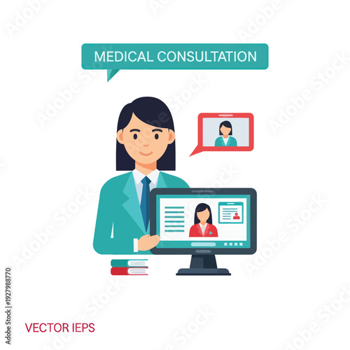 Doctor facilitating online medical consultation via computer video call