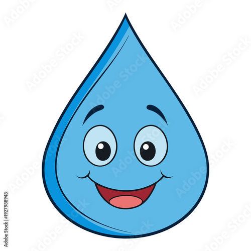 Funny water drop cartoon mascot for eco branding, health marketing, hydration and clean water design