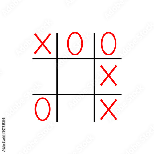 Simplified logic competition. Strategic leisure Vector. Bright white background. Reddish crosses noughts symbol. EPS 10.