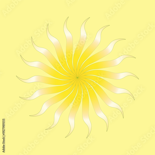 Beautifully extraordinary sun. Radiant stellar Vector. Brightest sunshine flower. Palest yellow background color.