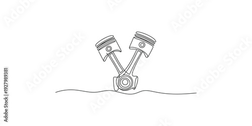 A simple continuous line drawing of two pistons forming a v-engine configuration